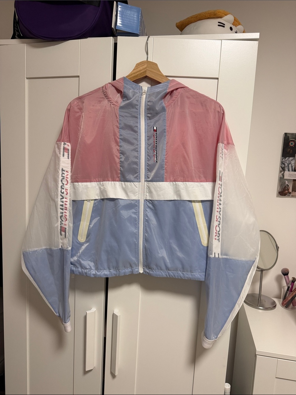 Tommy Hilfiger Red, Blue & White Colorblock Hooded Windbreaker Jacket